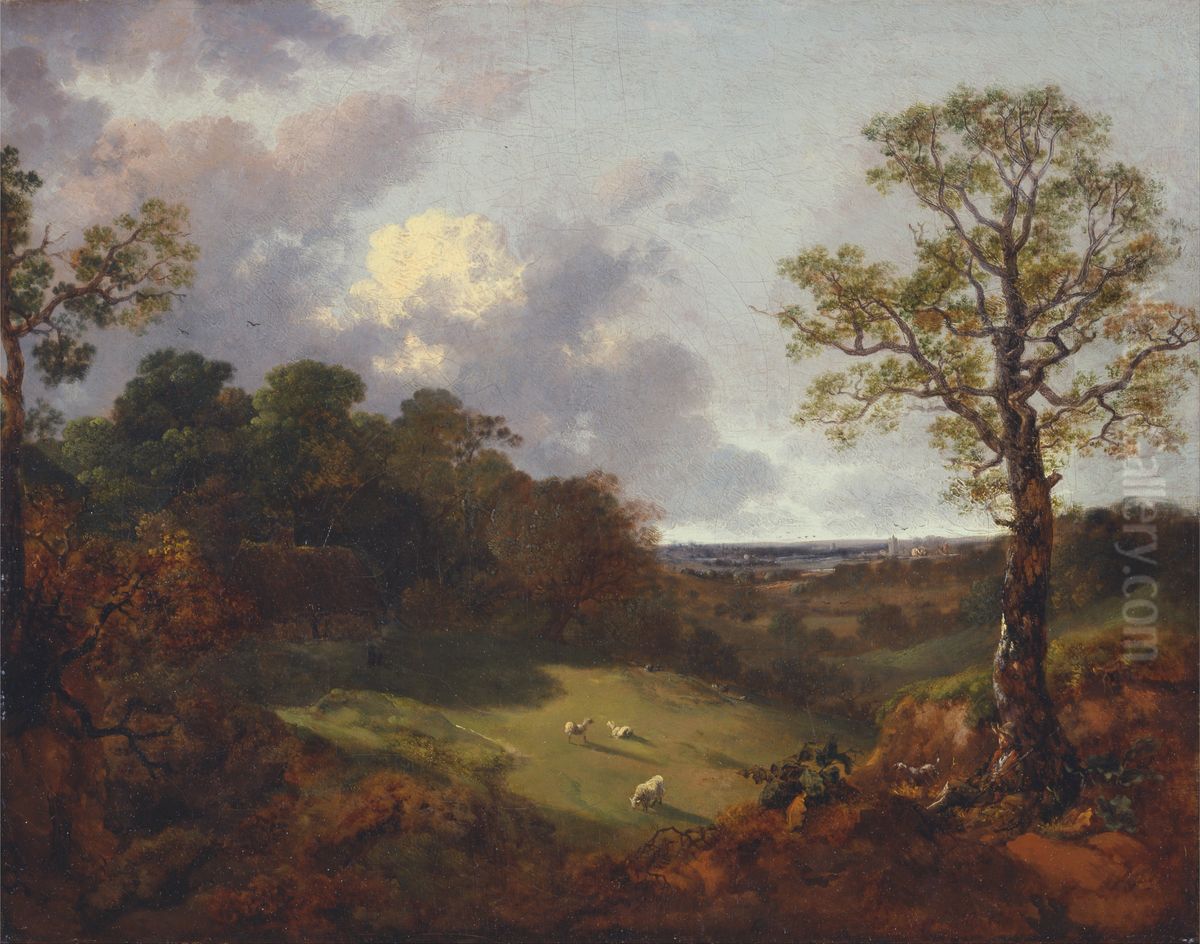 Wooded Landscape with a Cottage and Shepherd Oil Painting by Thomas Gainsborough