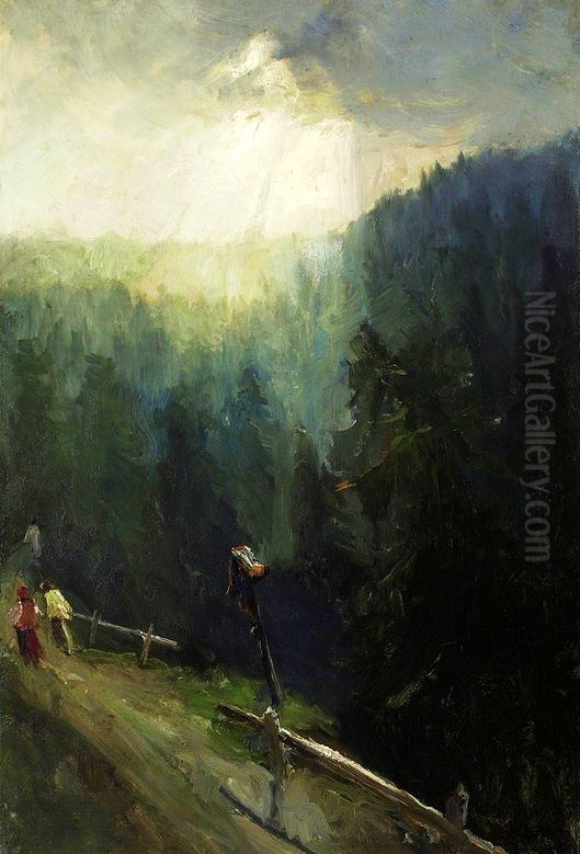 On the way to the lake of Morskie Oko Oil Painting by Ludwik de Laveaux