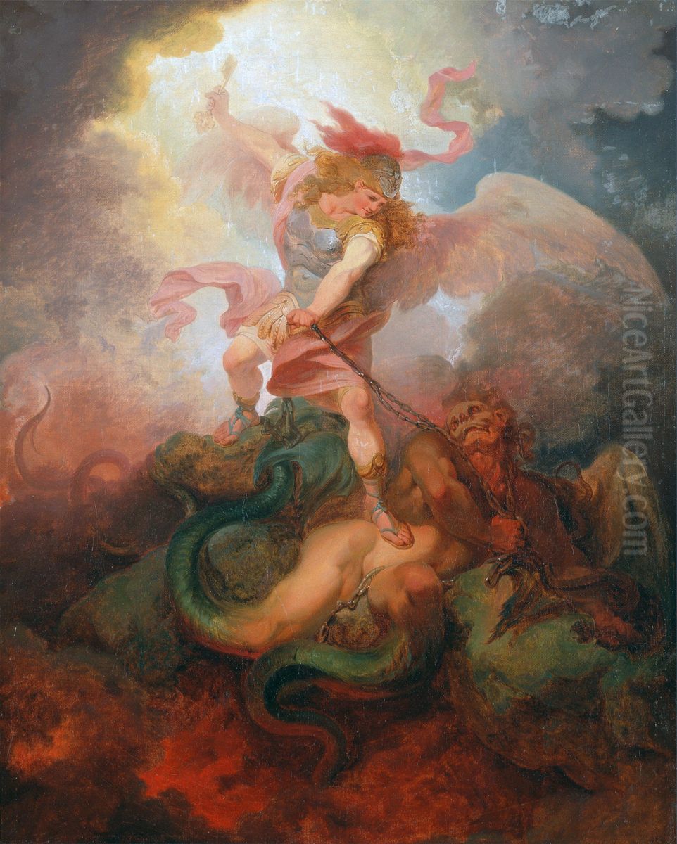 The Angel Binding Satan Oil Painting by Philip James de Loutherbourg