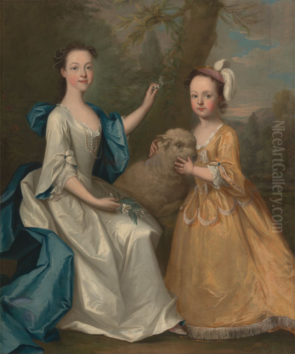 Young Women with a Lamb Oil Painting by Thomas Hudson