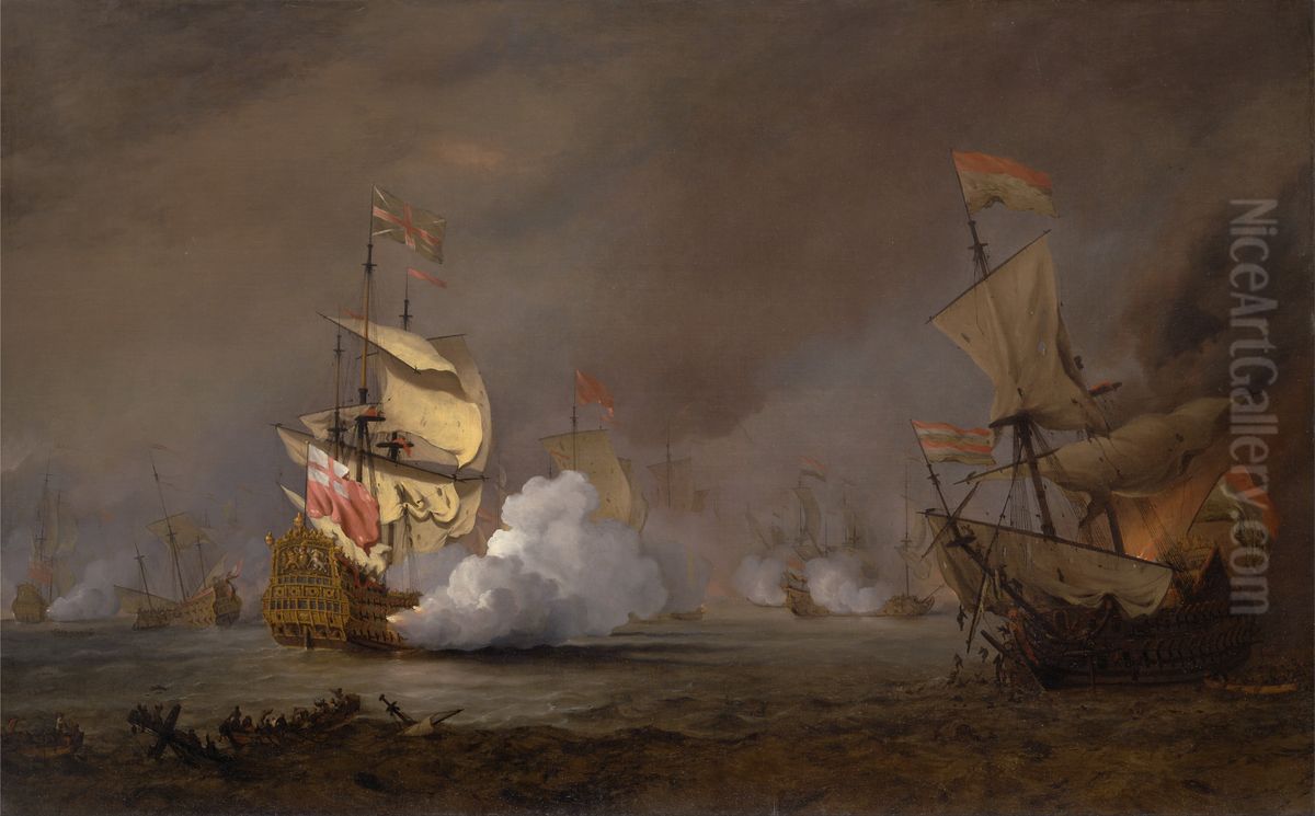 Sea Battle of the Anglo-Dutch Wars Oil Painting by Willem van de Velde the Younger