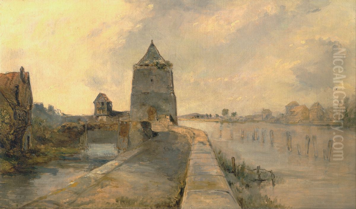 The Rhine at Constance (Konstanz-am-Rhein) Oil Painting by Edward Thomas Daniell