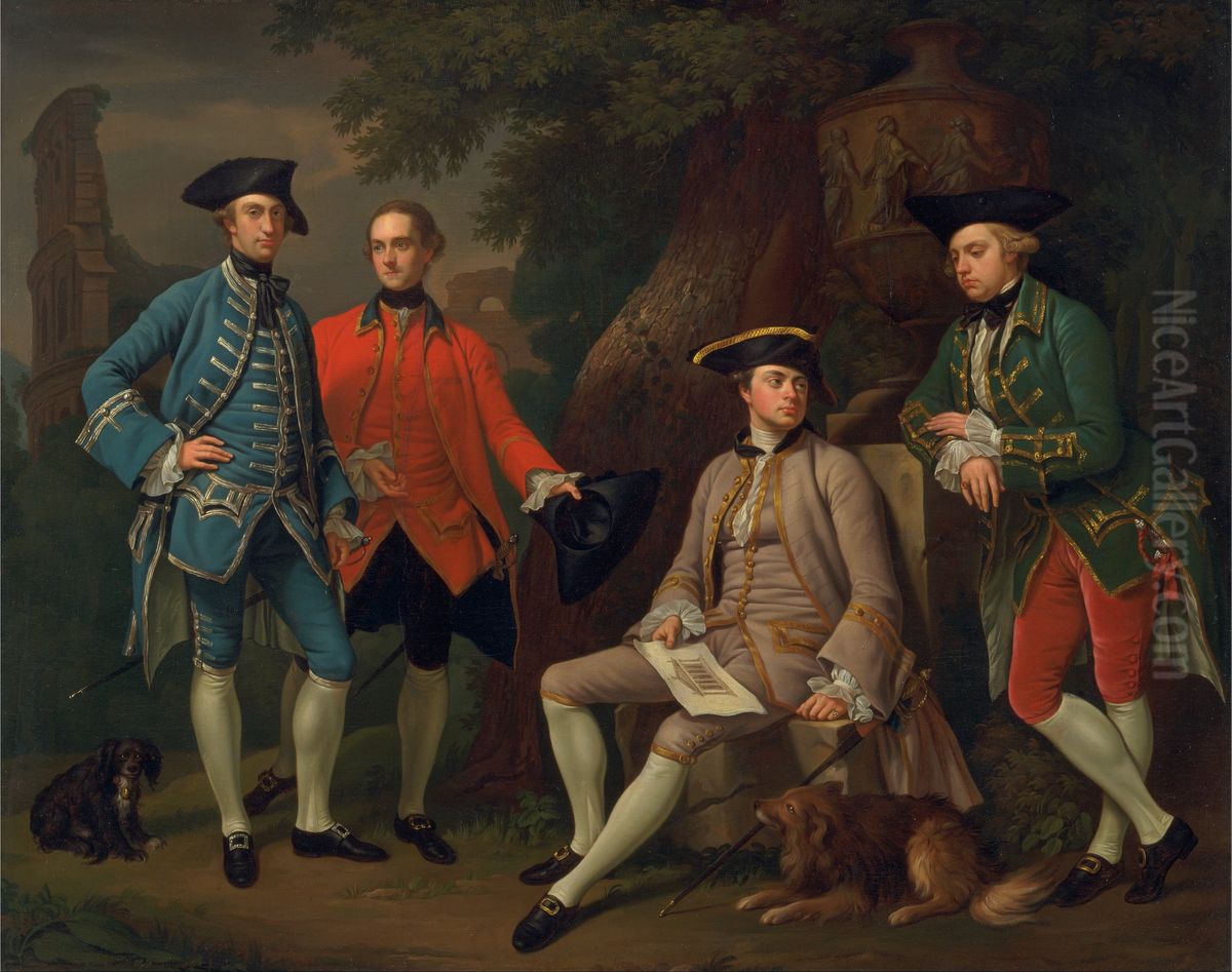 James Grant of Grant, John Mytton, the Hon. Thomas Robinson, and Thomas Wynne Oil Painting by Nathaniel Dance-Holland
