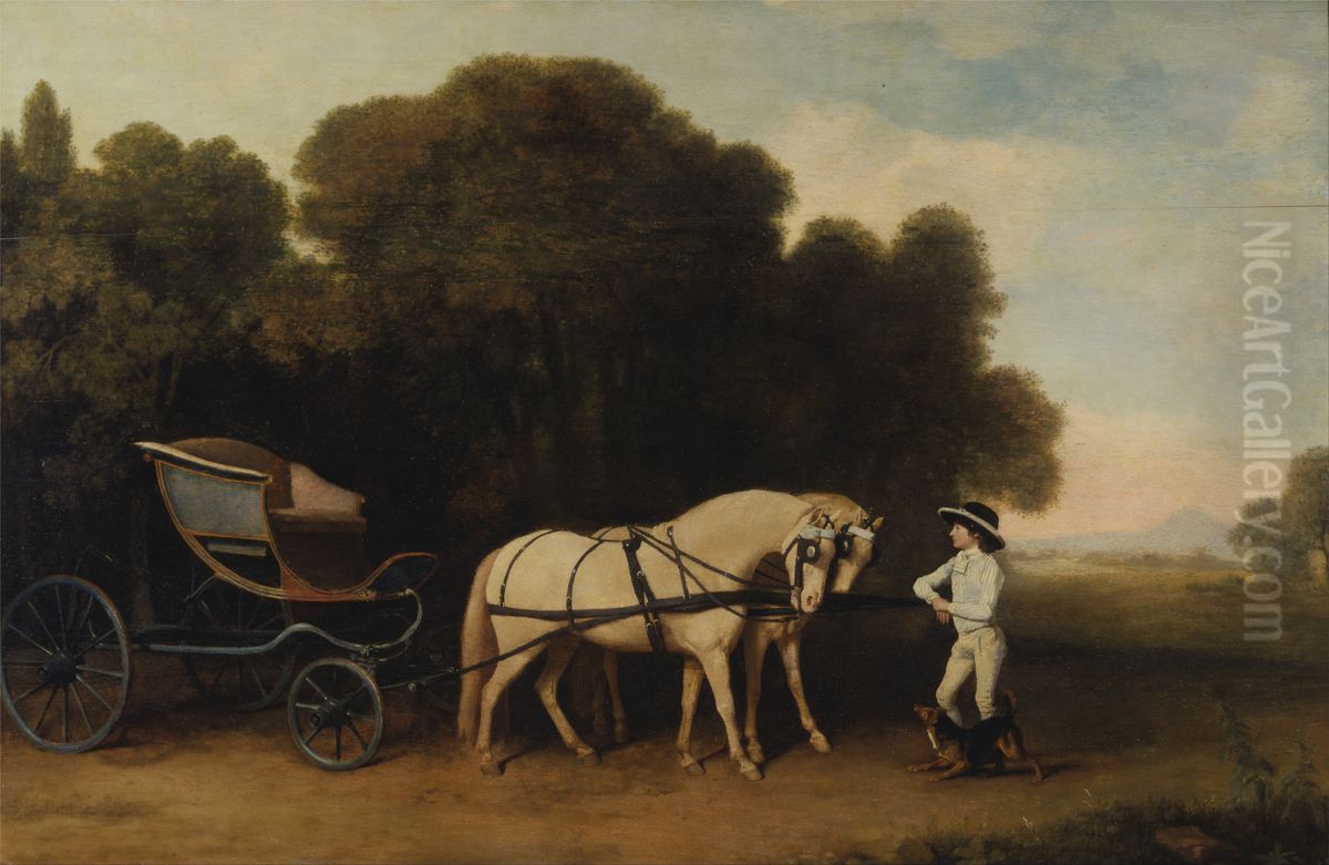 Phaeton with a Pair of Cream Ponies and a Stable-Lad Oil Painting by George Stubbs