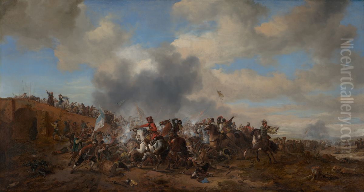 Battle Scene Oil Painting by Philips Wouwerman
