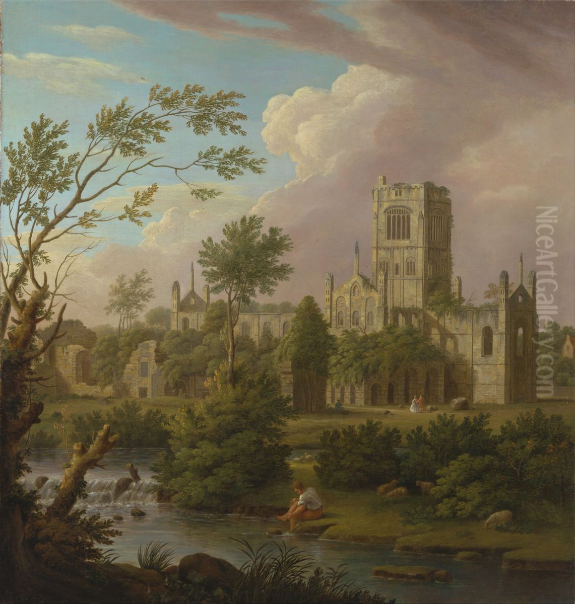 Kirkstall Abbey, Yorkshire Oil Painting by George Lambert