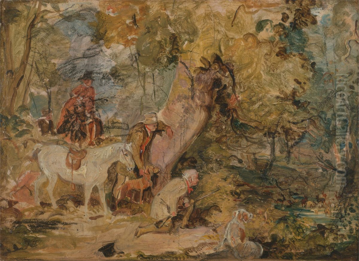 ?A Sketch for `Foresters Stalking Deer' Oil Painting by John Frederick Lewis