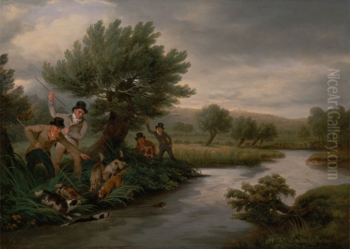 Spearing the Otter Oil Painting by Philip Reinagle