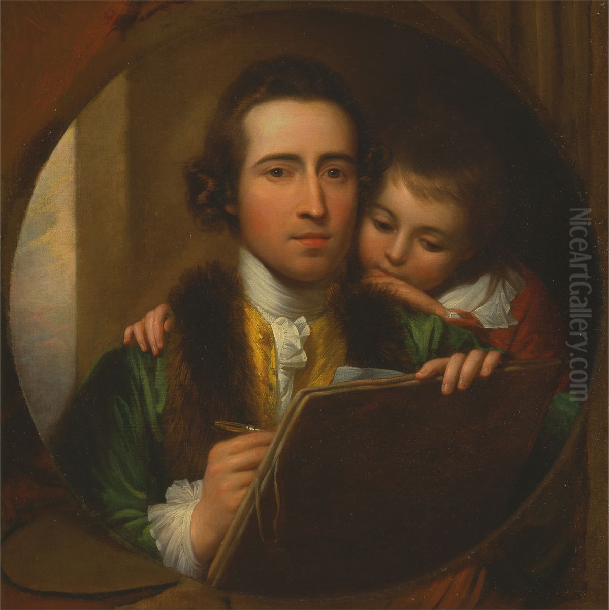 The Artist and His Son Raphael Oil Painting by Benjamin West