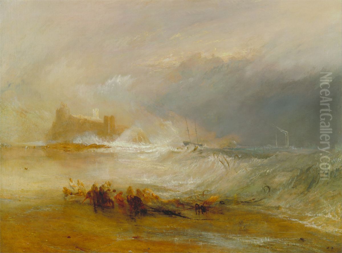 Wreckers -- Coast of Northumberland, with a Steam-Boat Assisting a Ship off Shore Oil Painting by J. M. W. Turner