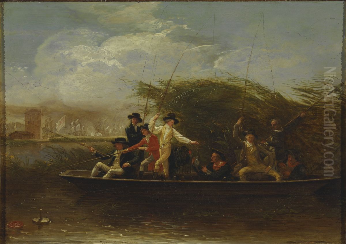 Gentlemen Fishing Oil Painting by Benjamin West