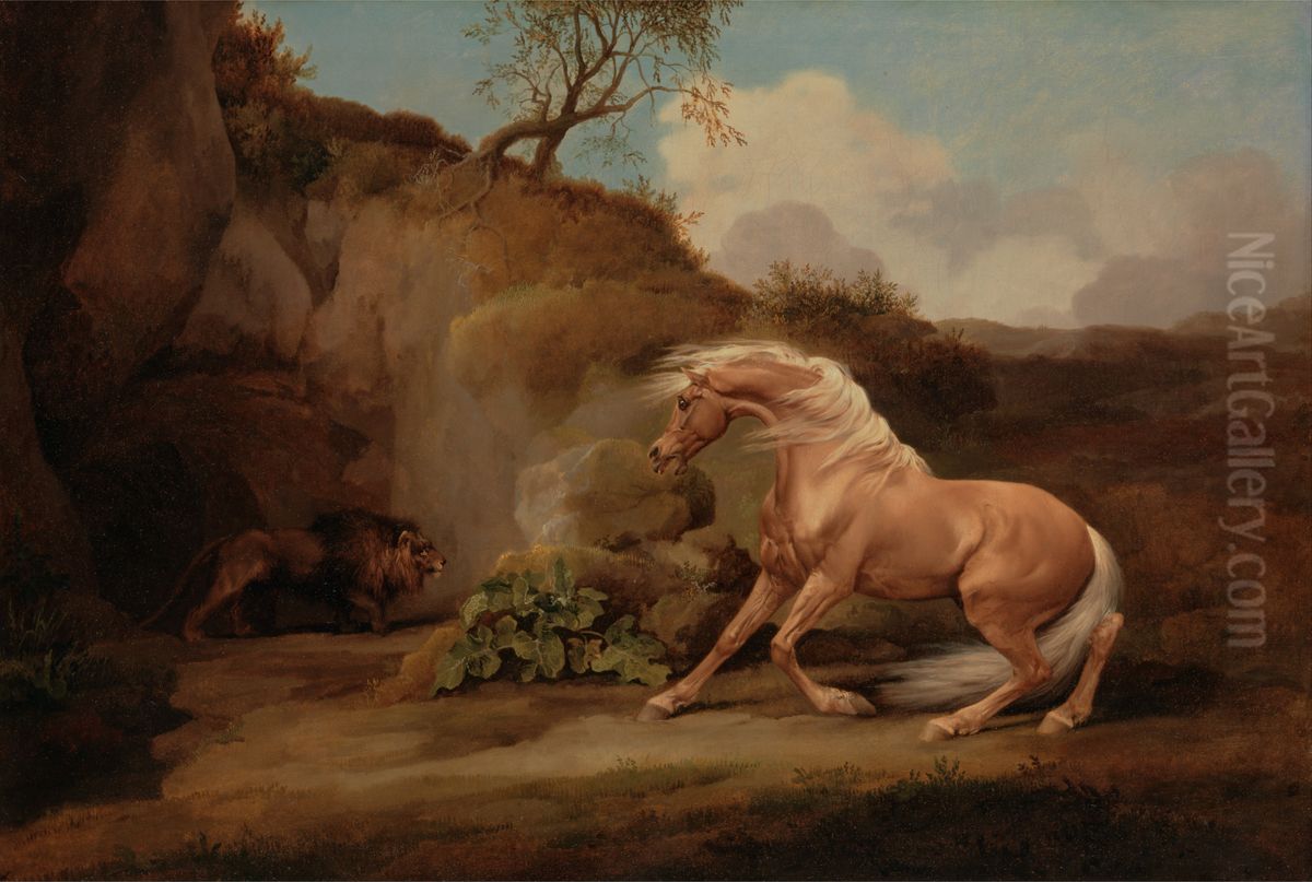 Horse Frightened by a Lion Oil Painting by George Stubbs