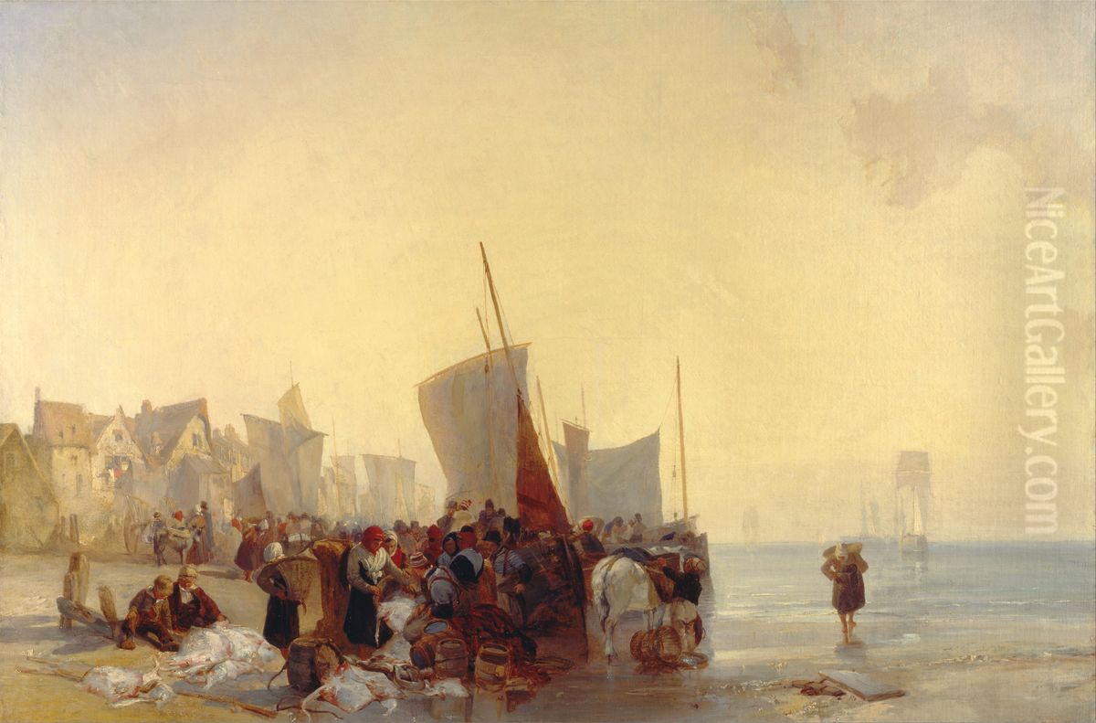 Fishmarket Oil Painting by Richard Parkes Bonington