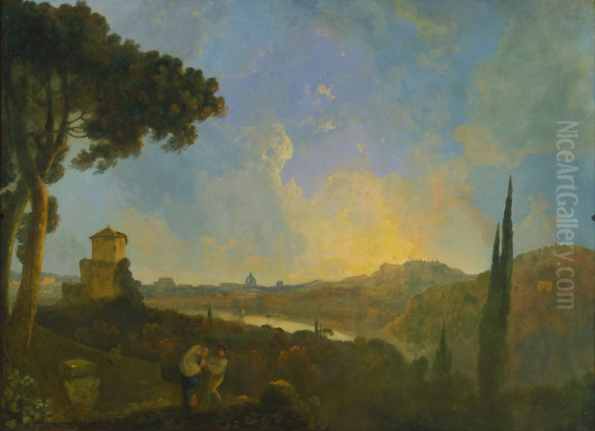 A View of the Tiber with Rome in the Distance Oil Painting by Richard Wilson