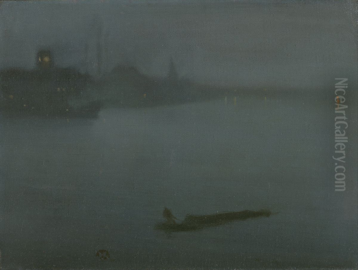 Nocturne in Blue and Silver Oil Painting by James McNeill Whistler