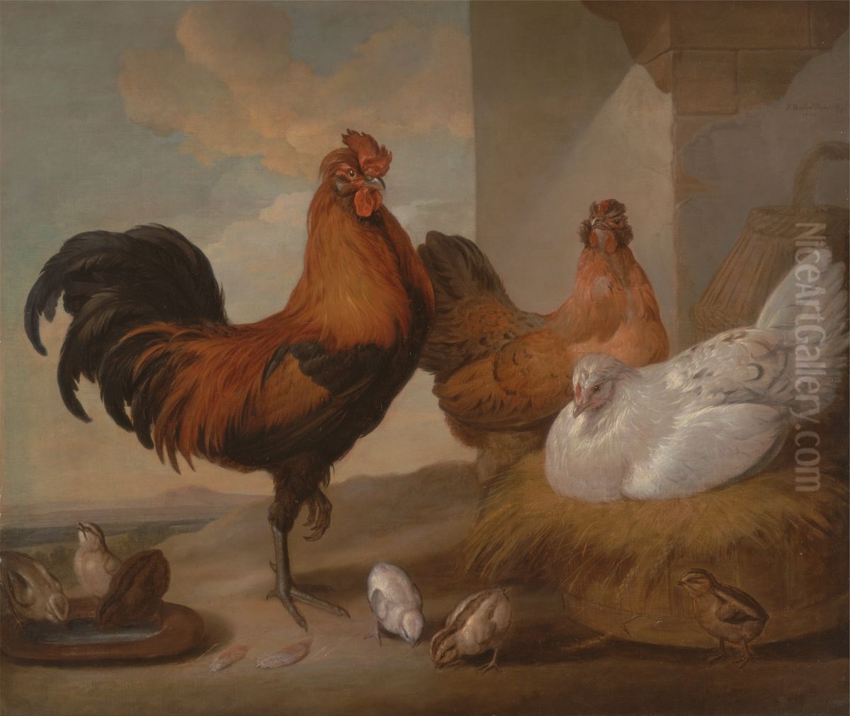 Domestic Cock, Hens, and Chicks Oil Painting by Francis Barlow