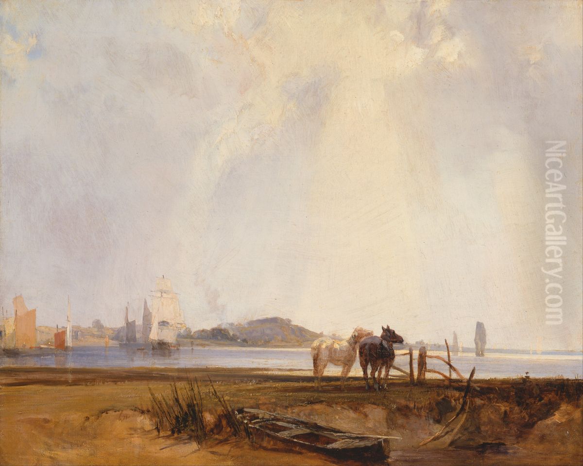 Landscape near Quilleboeuf, France Oil Painting by Richard Parkes Bonington