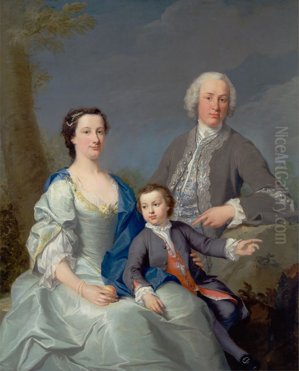 Sir Robert and Lady Smyth with Their Son, Hervey Oil Painting by Andrea Soldi