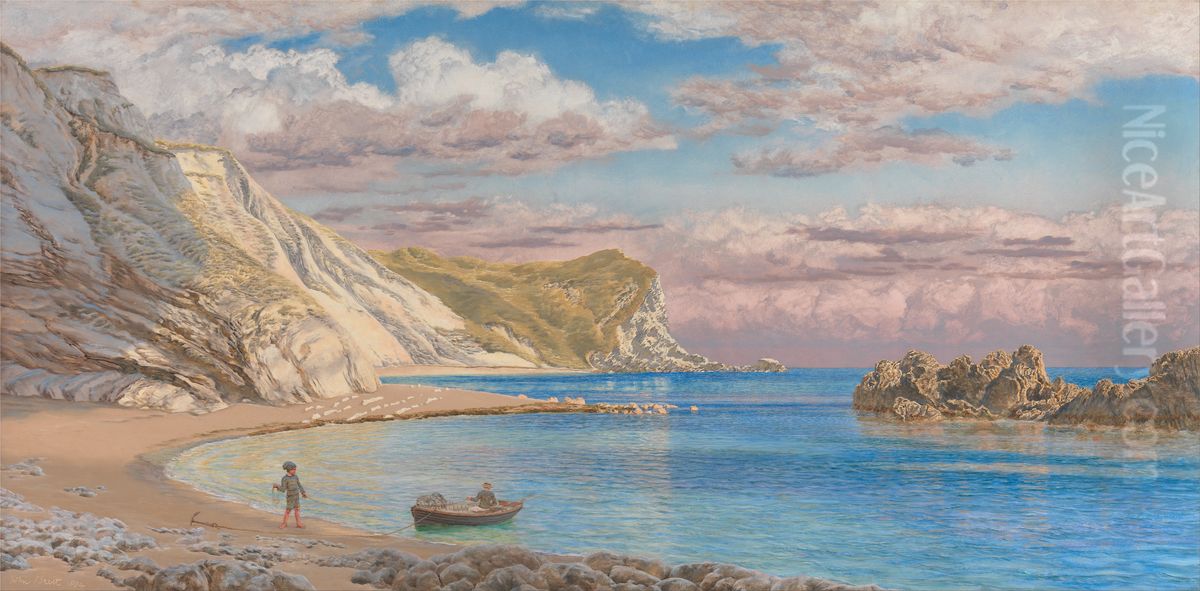Man of War Rocks, Coast of Dorset Oil Painting by John Brett