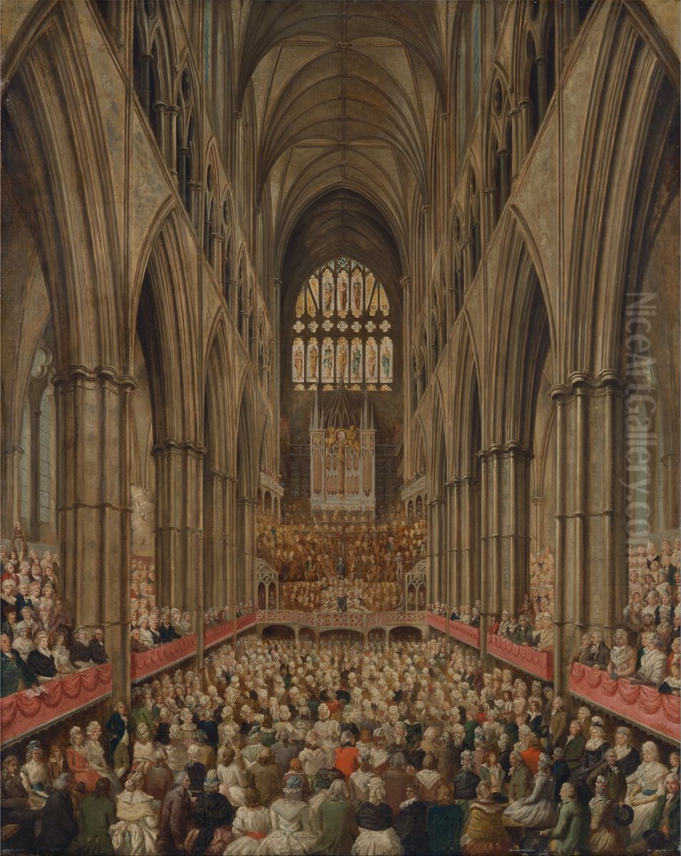 Interior View of Westminster Abbey on the Commemoration of Handel, Taken from the Manager's Box Oil Painting by Edward Edwards