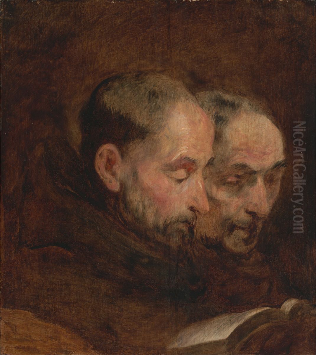 A Copy after a Painting Traditionally Attributed to Van Dyck of Two Monks Reading Oil Painting by Thomas Gainsborough