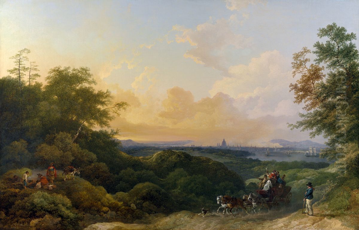The Evening Coach, London in the Distance Oil Painting by Philip James de Loutherbourg