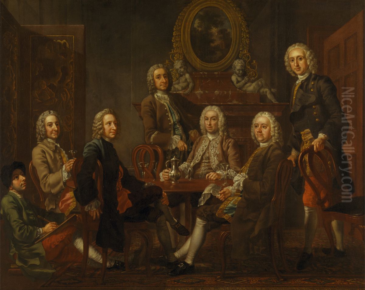 Portrait of a Group of Gentleman, with the Artist Oil Painting by Francis Hayman