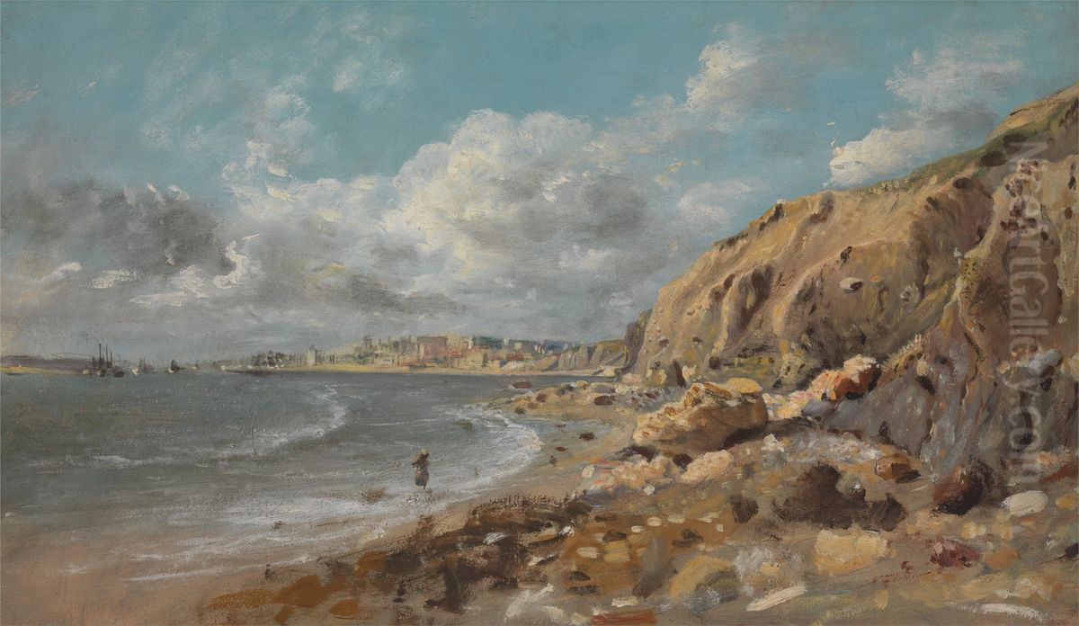 Coast Scene at Cullercoats near Whitley Bay Oil Painting by John Linnell