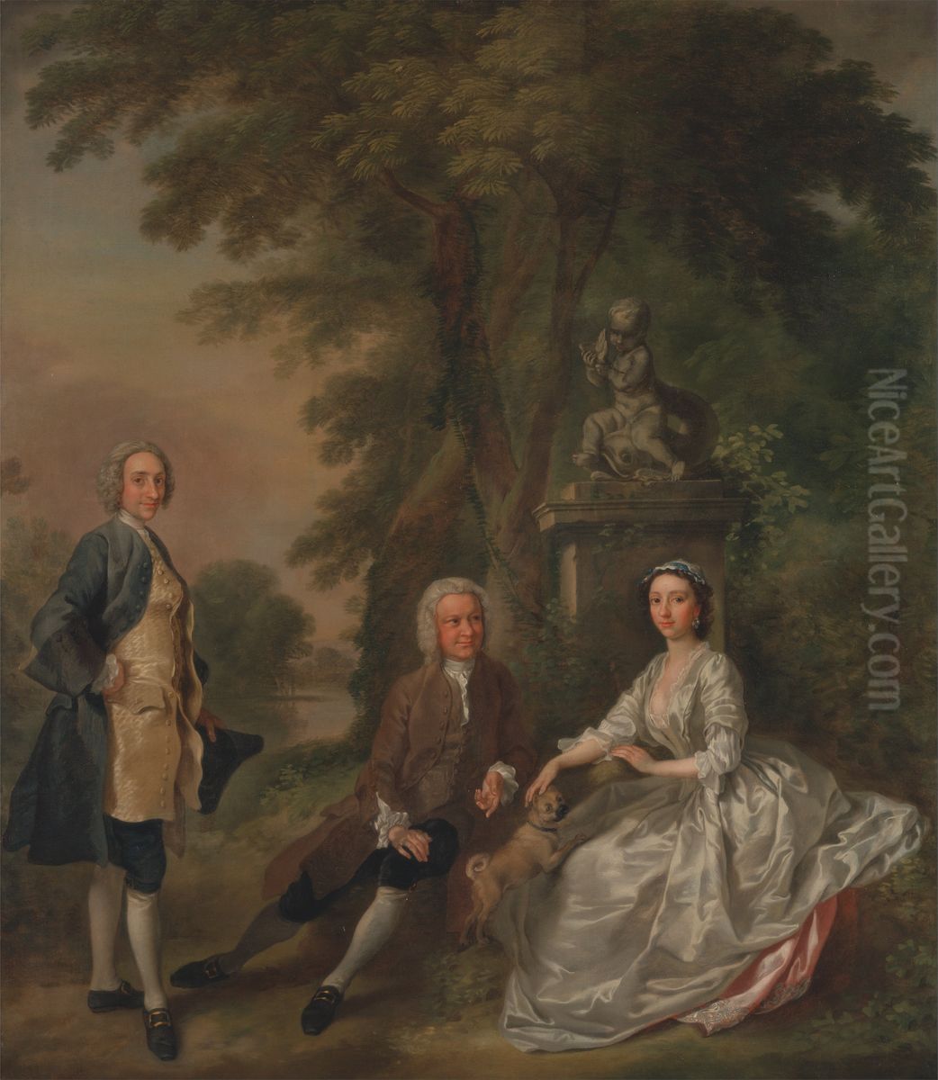 Jonathan Tyers, with His Daughter Elizabeth, and Her Husband John Wood Oil Painting by Francis Hayman