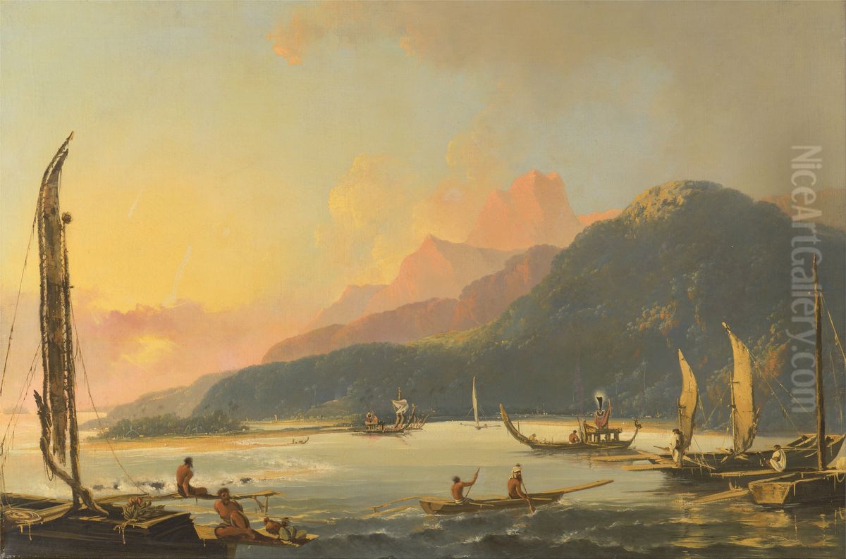Tahitian War Galleys in Matavai Bay, Tahiti Oil Painting by William Hodges