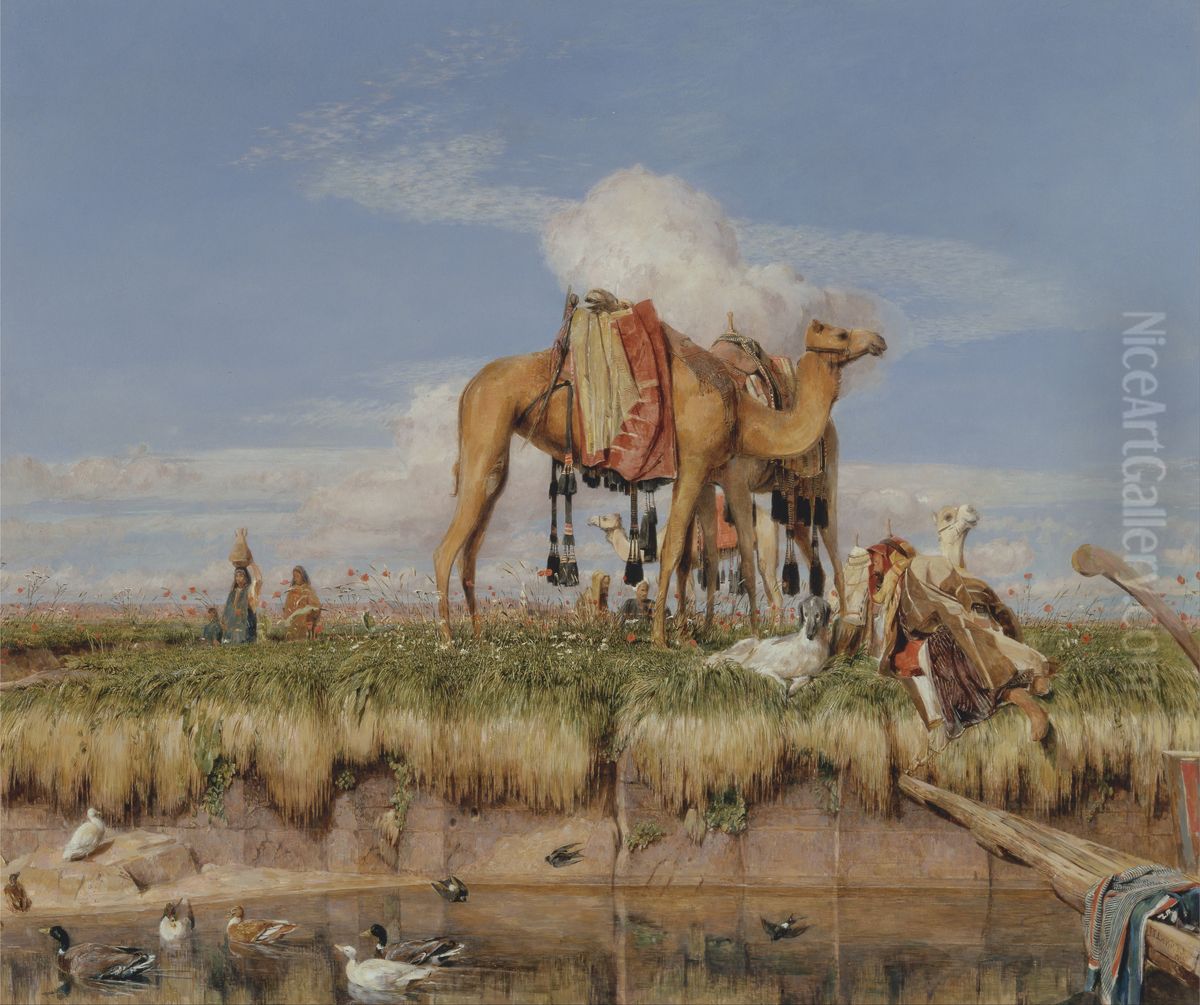 On the Banks of the Nile, Upper Egypt Oil Painting by John Frederick Lewis