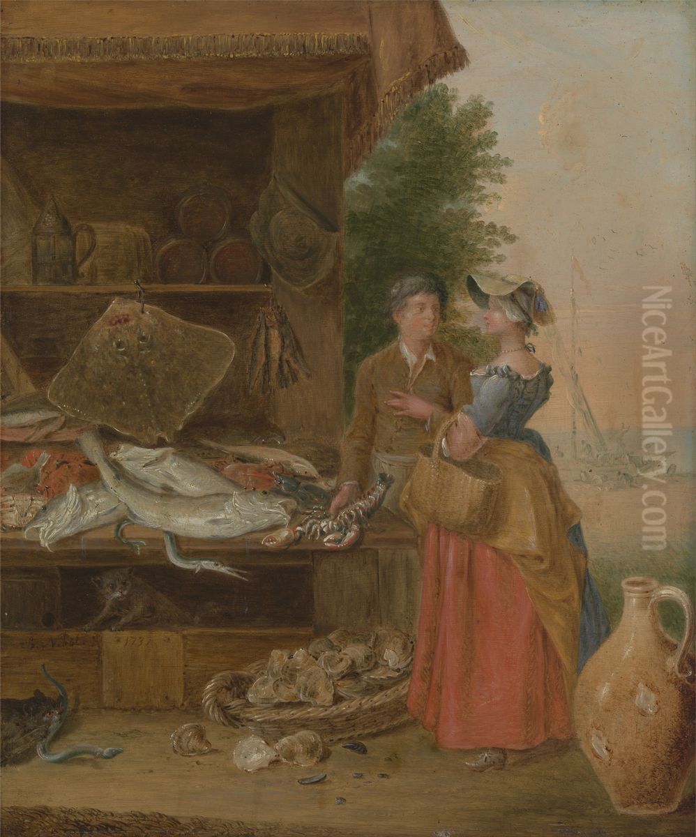 Fishmonger's stall Oil Painting by Balthazar Nebot