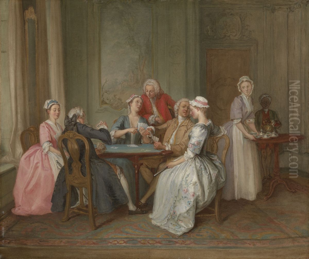 A Game of Quadrille Oil Painting by Hubert-Francois Gravelot