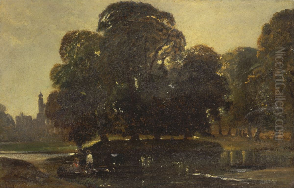 A View of Eton and the Fellows Eyot Oil Painting by William James Muller