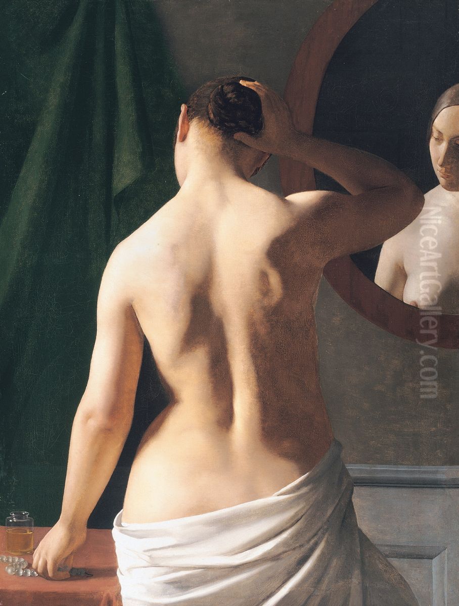 Female Model Before a Mirror Oil Painting by Ludvig August Smith