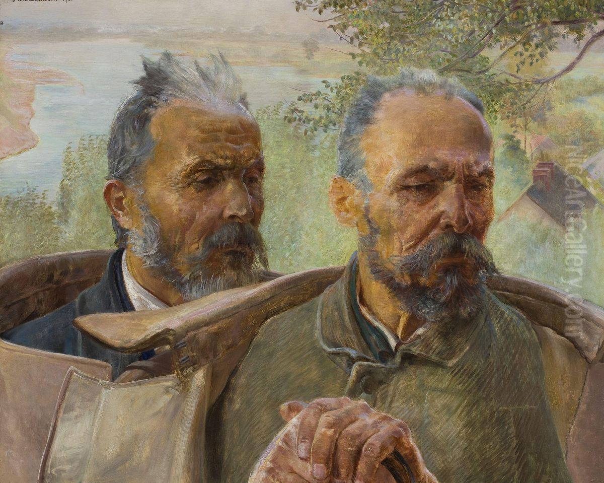 Dwie glowy starcow Oil Painting by Jacek Malczewski