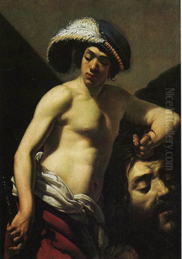 David tenant la tete de Goliath Oil Painting by Aubin Vouet