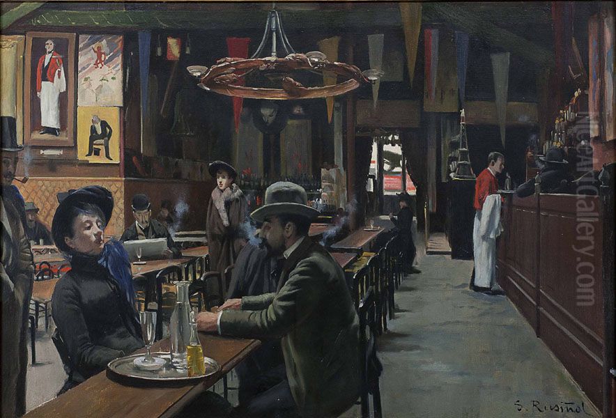 Cafe des Incoherents Oil Painting by Santiago Rusinol i Prats