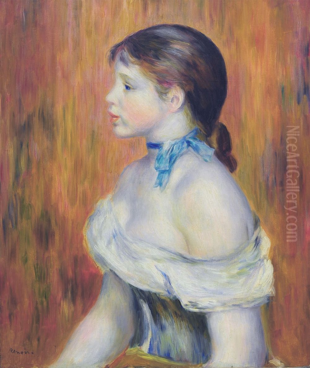 Young Woman with a Blue Choker Oil Painting by Pierre Auguste Renoir
