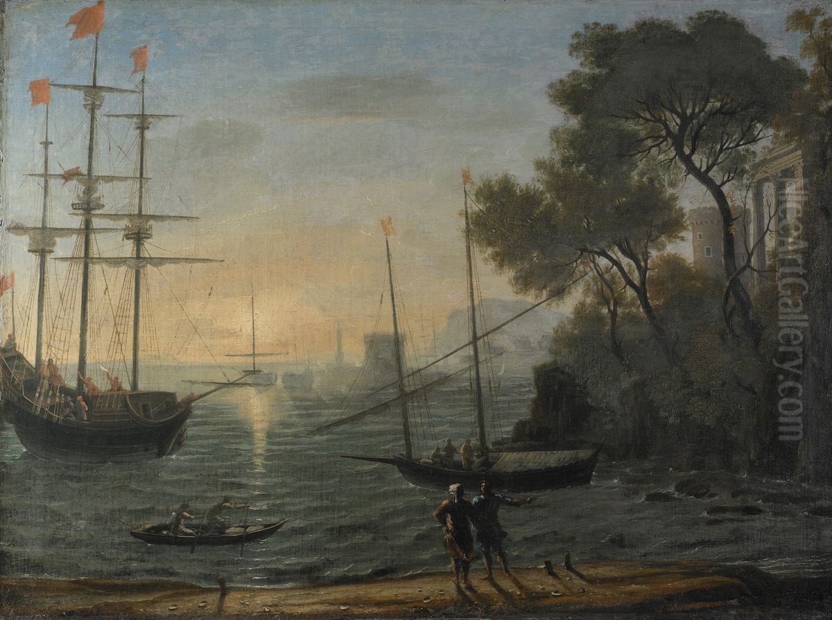 Classical Seaport at Sunset Oil Painting by Claude Lorrain (Claude Gellee)