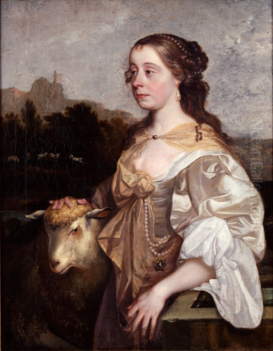 A Lady as a Shepherdess Oil Painting by John Greenhill