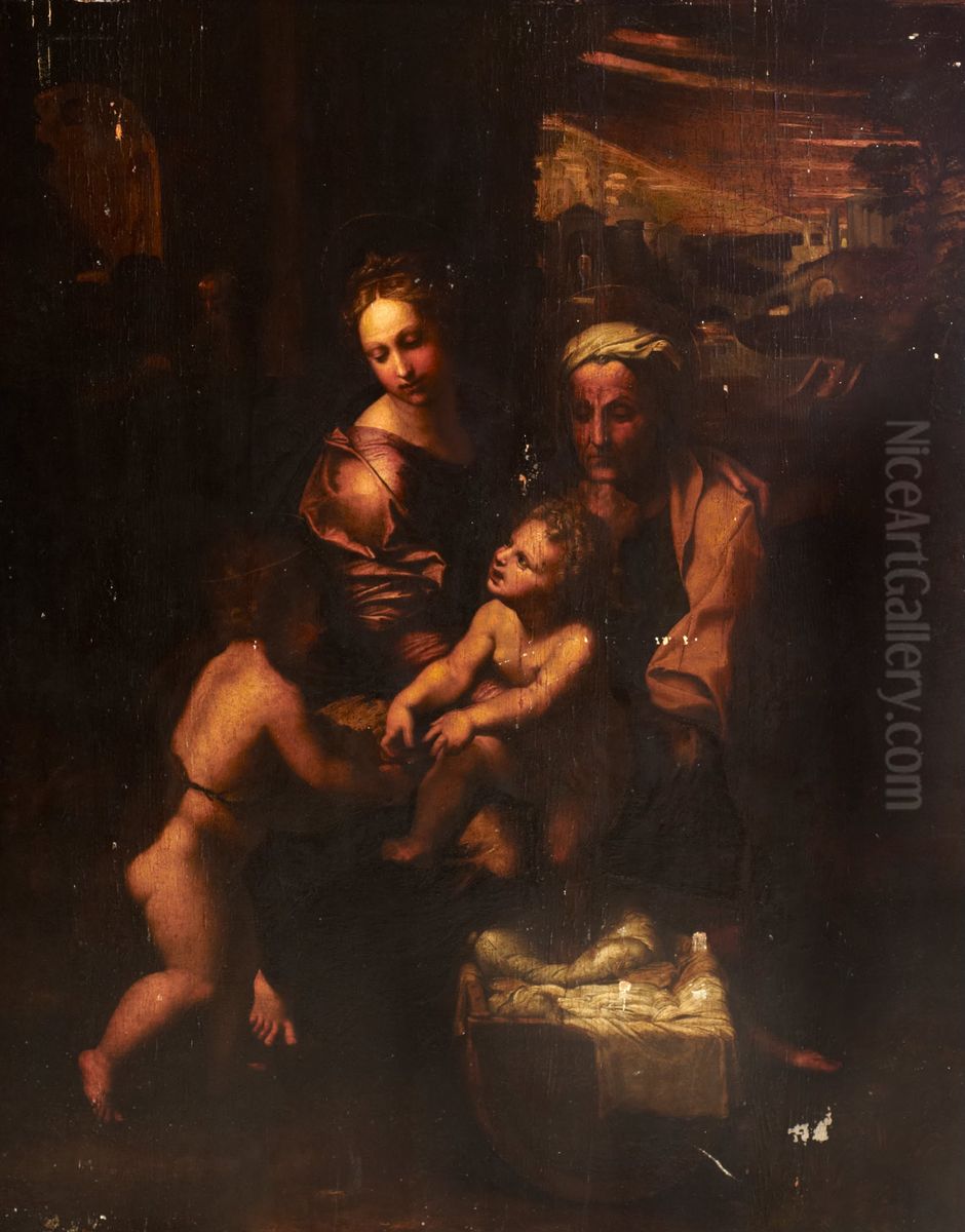 Madonna and Child with Saints Elizabeth and John Oil Painting by Giulio Romano (Orbetto)