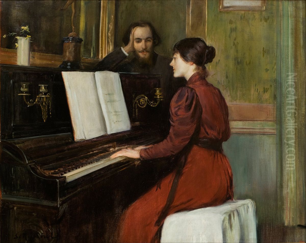 A Romance Oil Painting by Santiago Rusinol i Prats