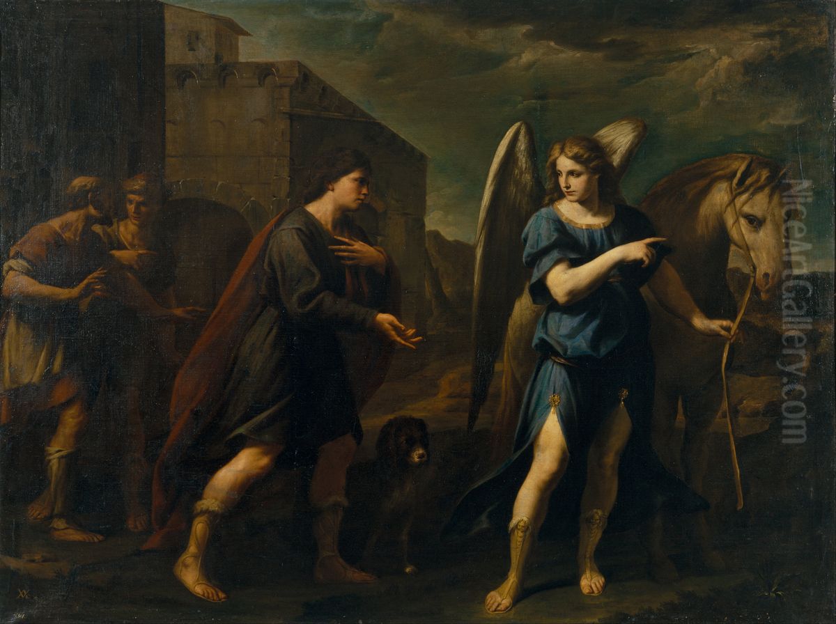 Tobias Meets the Archangel Raphael Oil Painting by Andrea Vaccaro