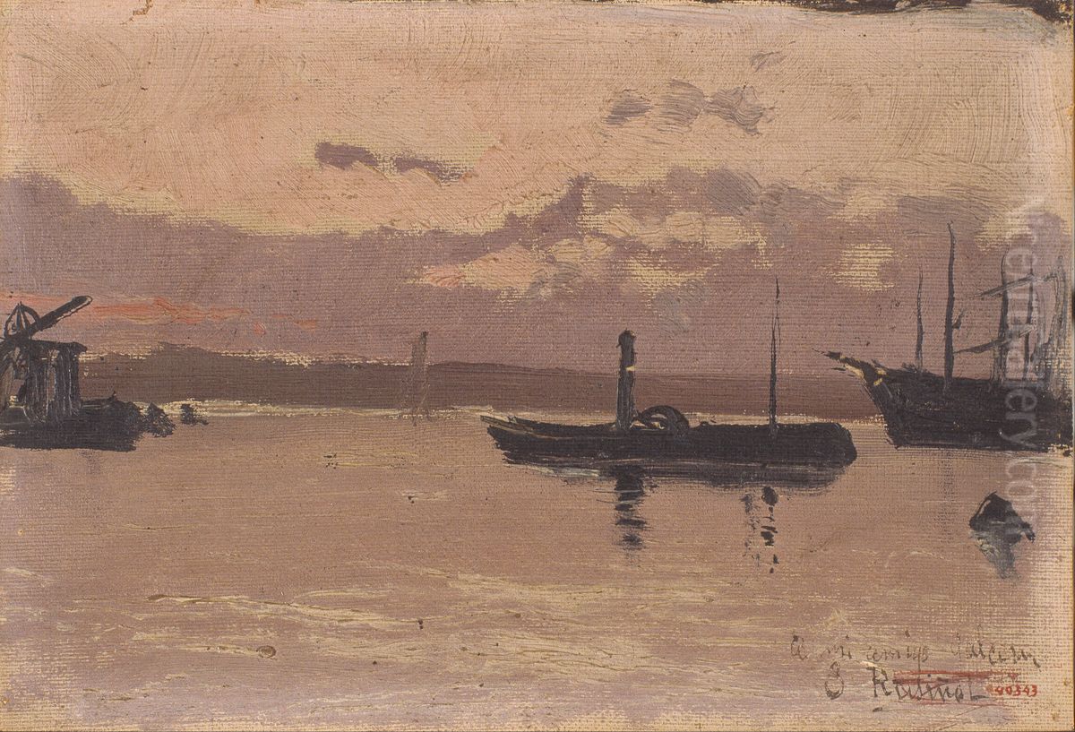 Sketch of a Port Oil Painting by Santiago Rusinol i Prats