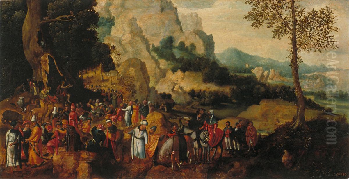 Landscape with Saint John the Baptist Preaching Oil Painting by Herri met de Bles