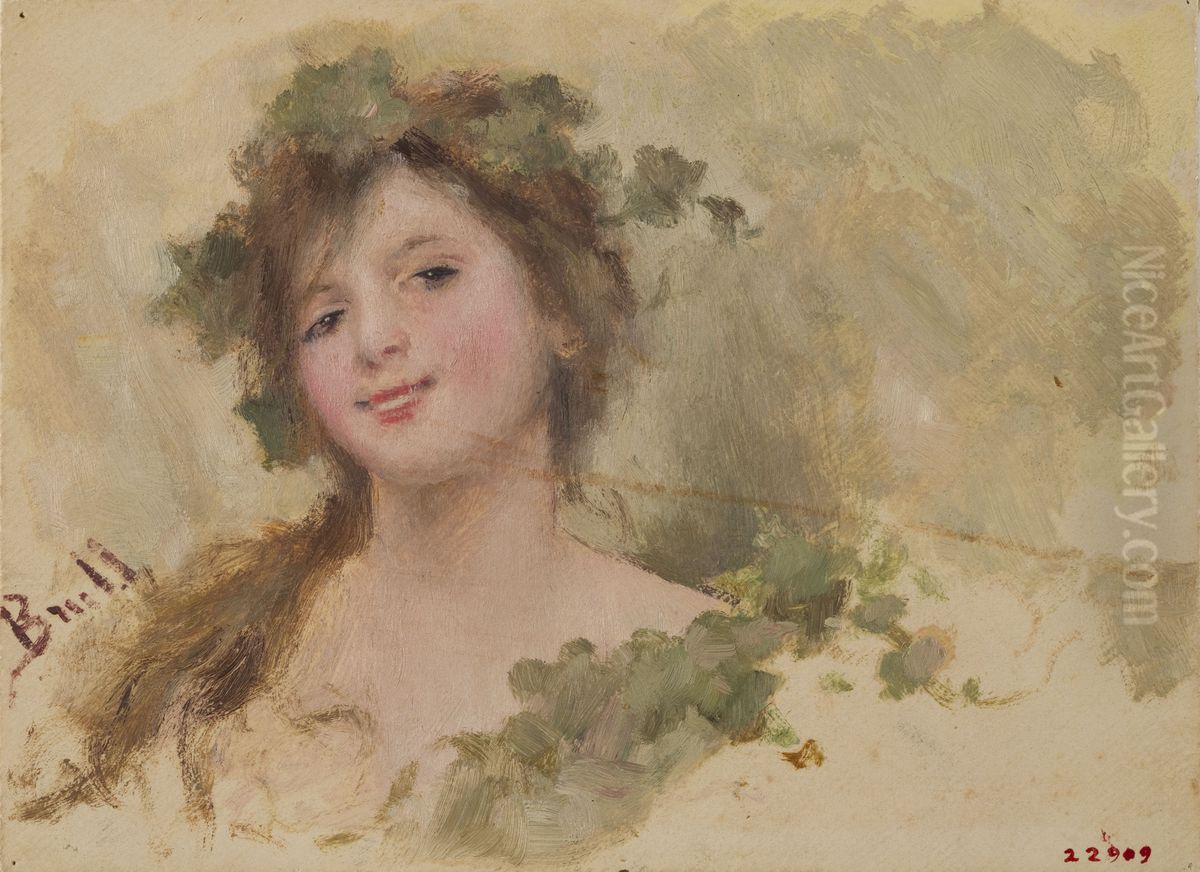 Smiling girl bust Oil Painting by Joan Brull Vinyoles