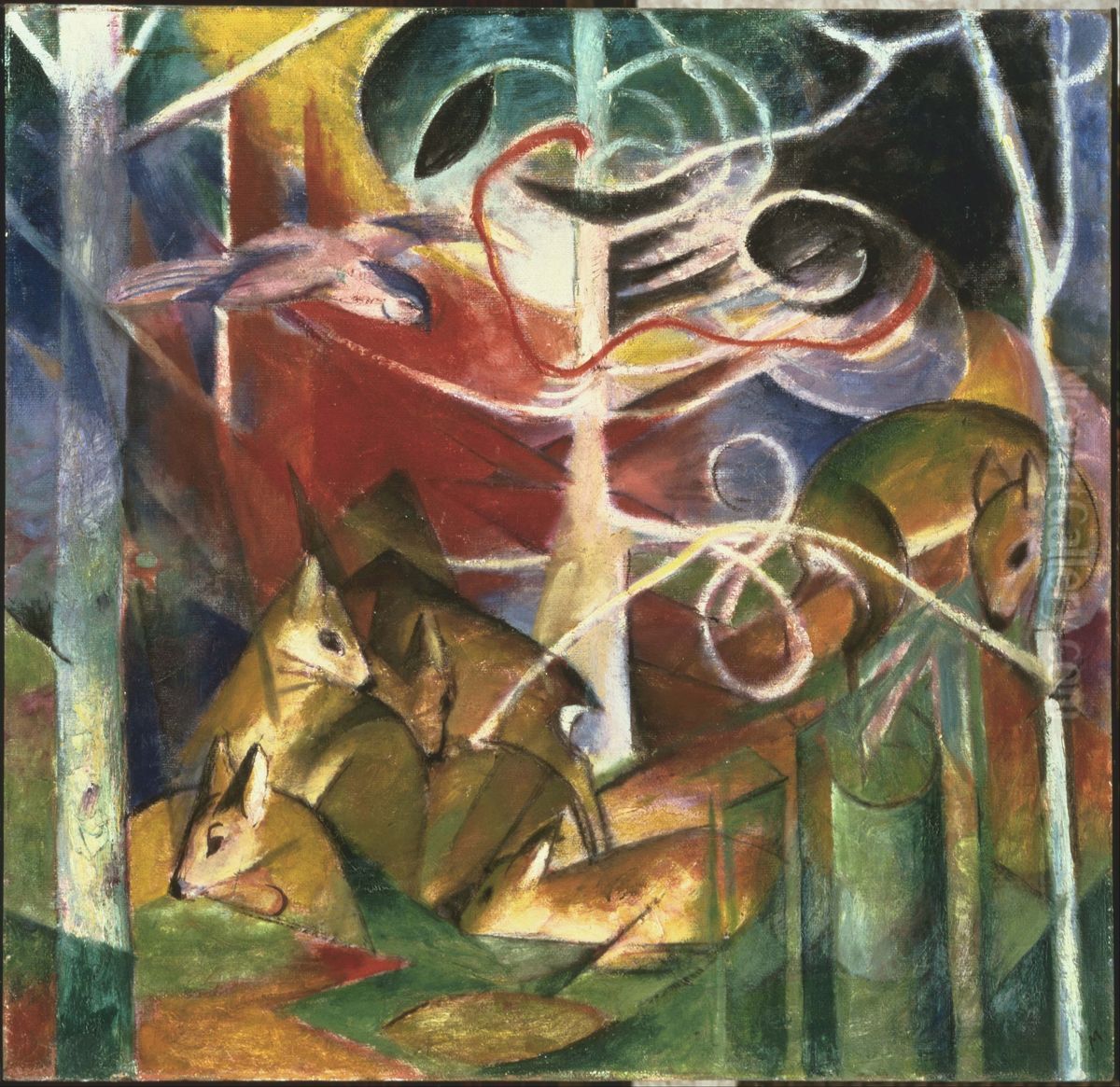 Deer in the Forest I Oil Painting by Franz Marc