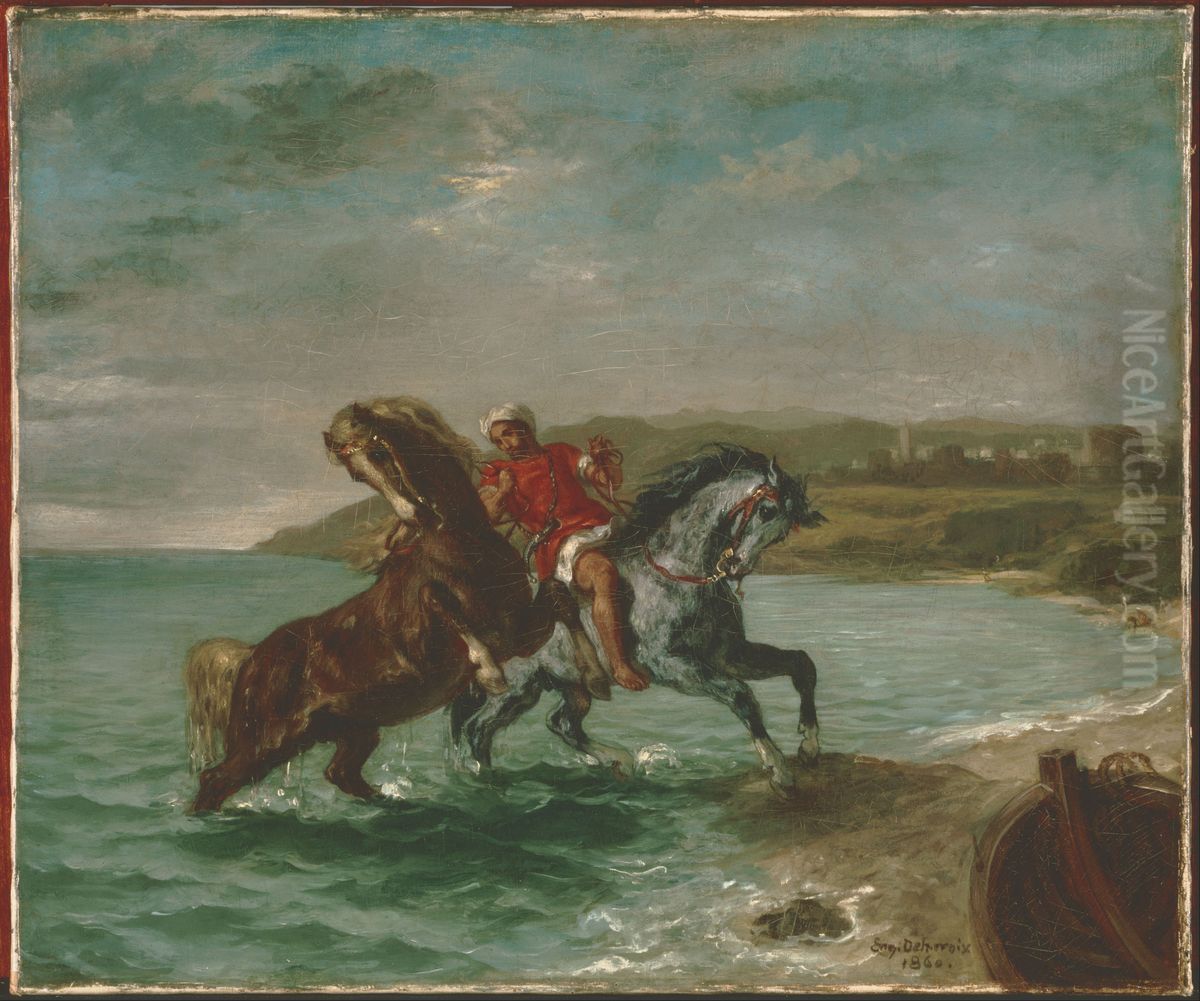 Chevaux sortant de la mer Oil Painting by Eugene Delacroix
