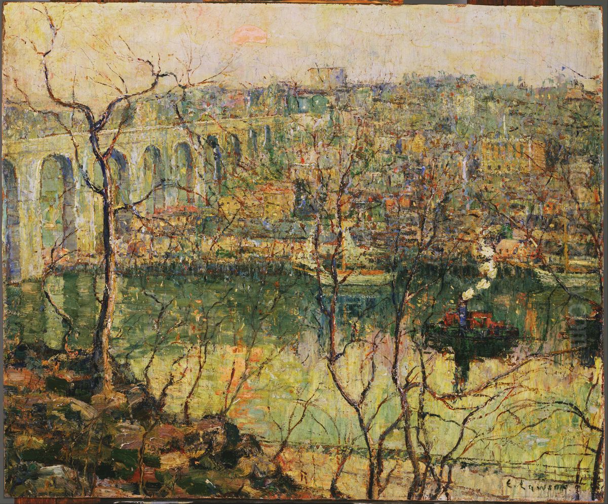 High Bridge - Early Moon Oil Painting by Ernest Lawson